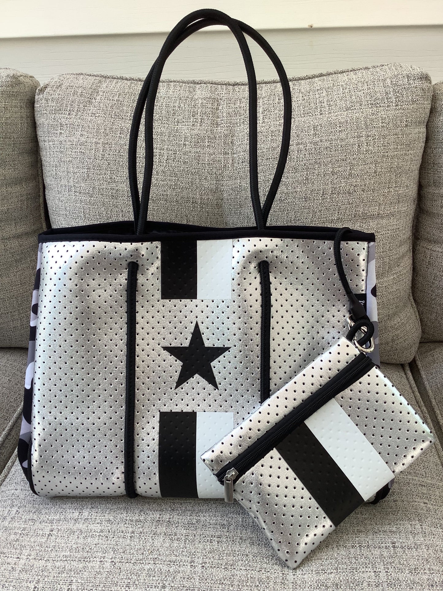 Silver Metallic Neoprene Tote with Star