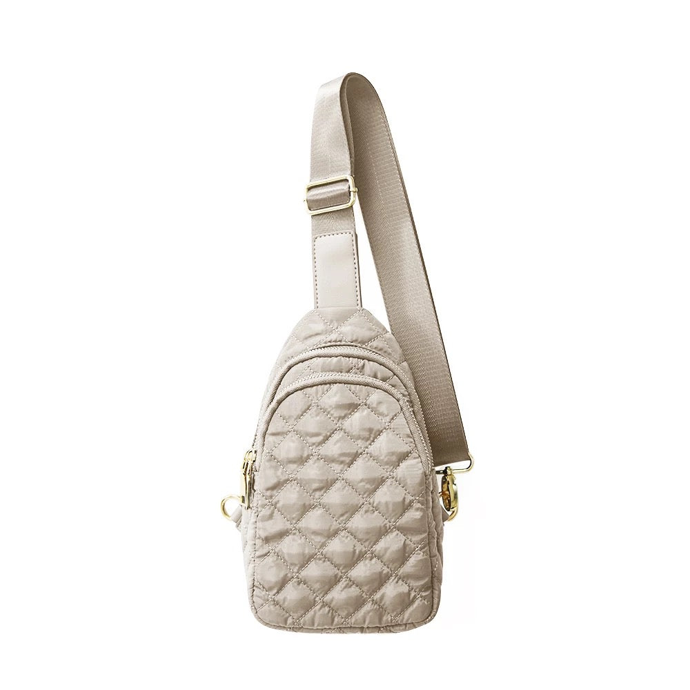 Quilted Puffer Sling Bag with Adjustable Cross Body Strap - (7319591)