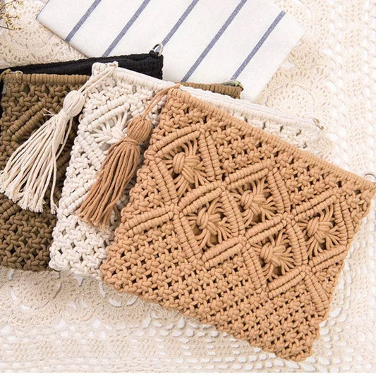 Handmade Cotton Rope Macrame Clutch - Assorted Colors
