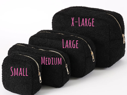 Black Teddy Sherpa Cosmetic Pouches - Assorted Sizes