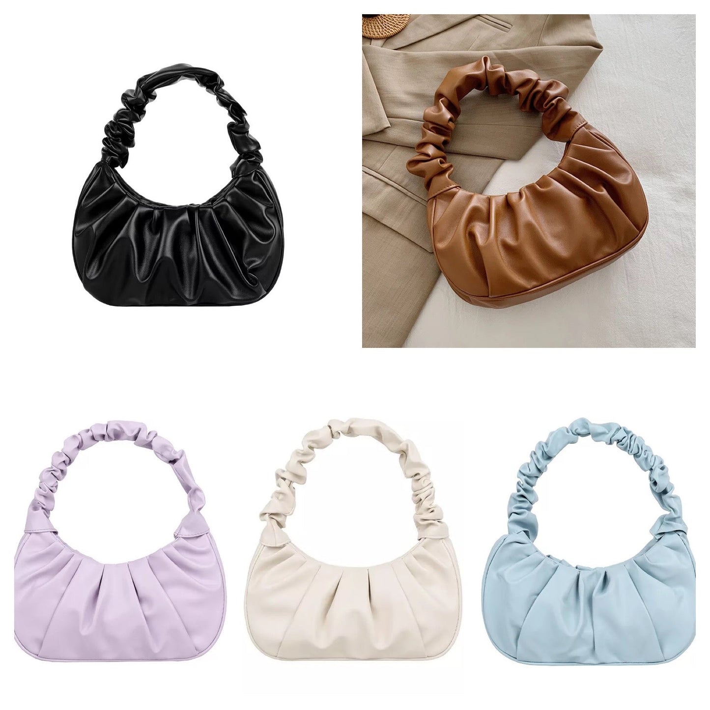 Ruched Dumpling Vegan Leather Purse - Assorted Colors