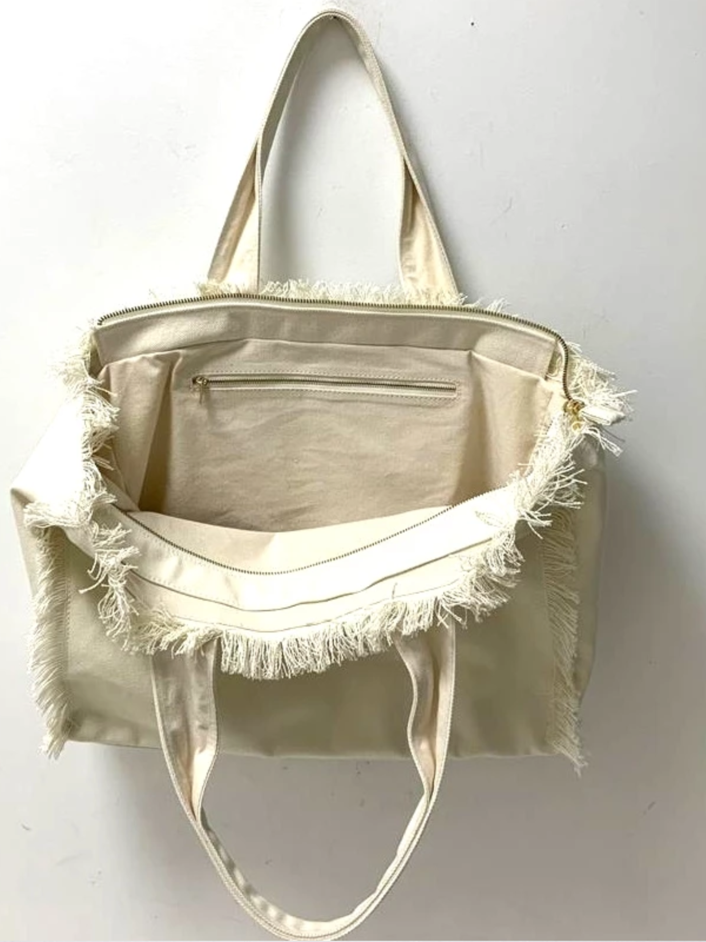 Evil Eye Fringe Canvas Tote -Cream