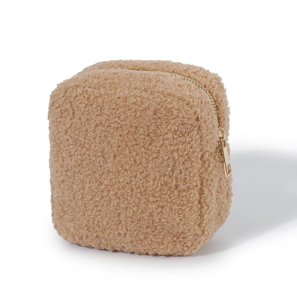 Tan Teddy Sherpa Cosmetic Pouches - Assorted Sizes