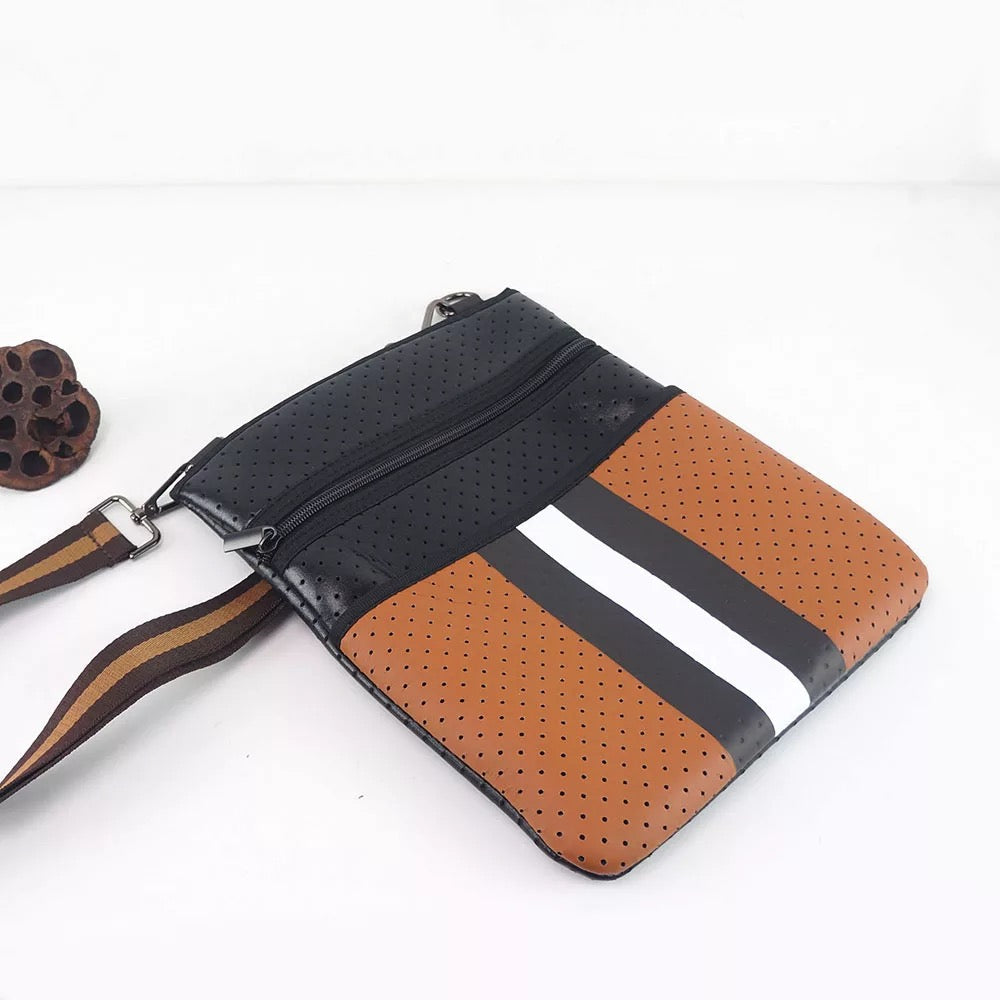 Brown w/ Black Metallic Neoprene Crossbody