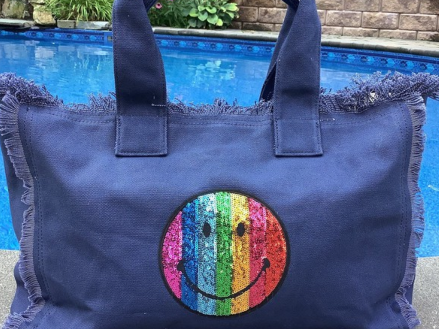 Rainbow Smiley 😊 Face Canvas Fringe Tote - Assorted Colors