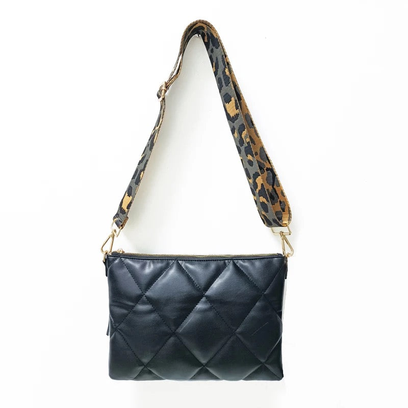 Vegan Leather Quilted Clutch/ Crossbody - Black