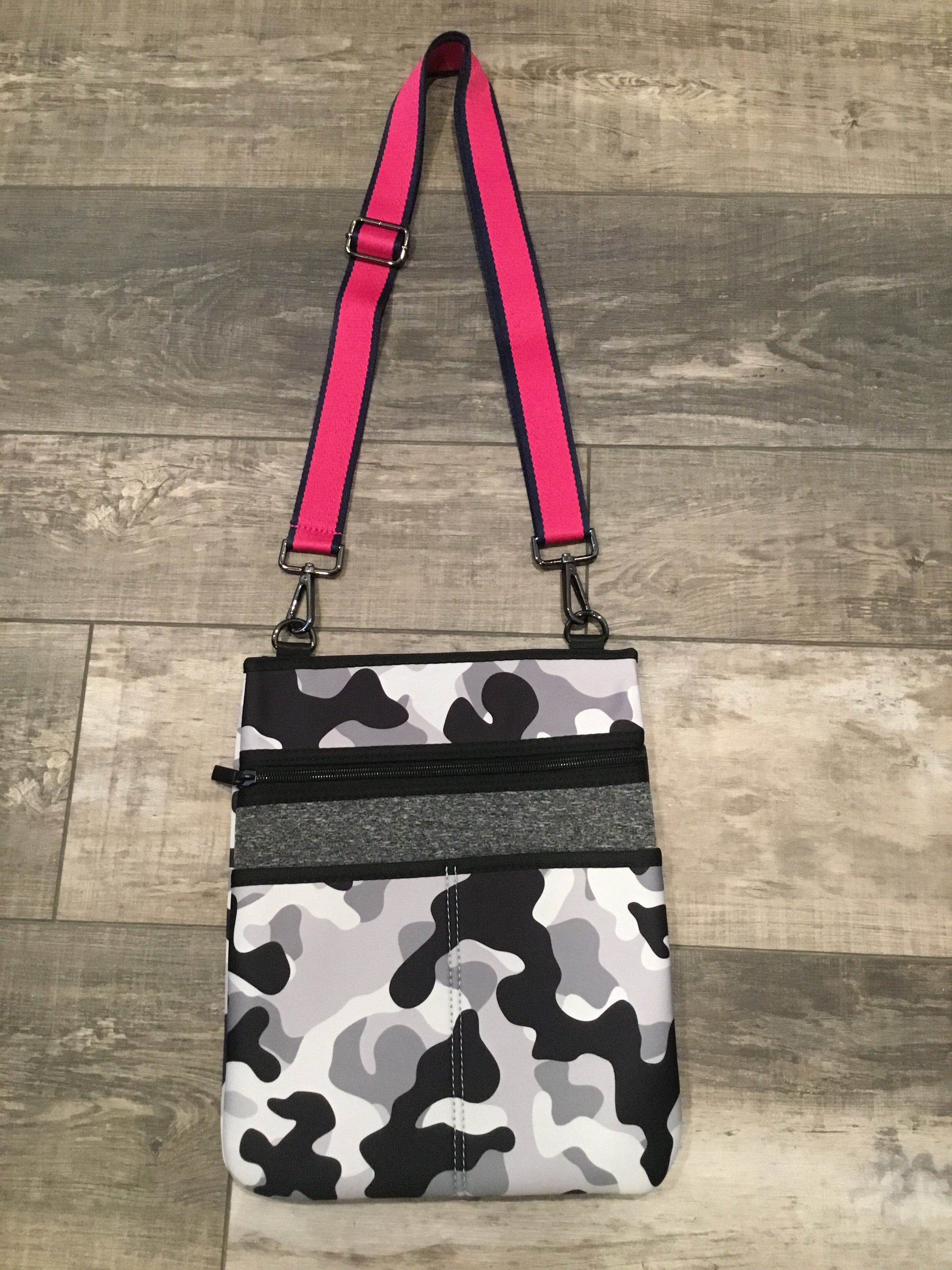 Grey Black Camo Neoprene Crossbody Bag