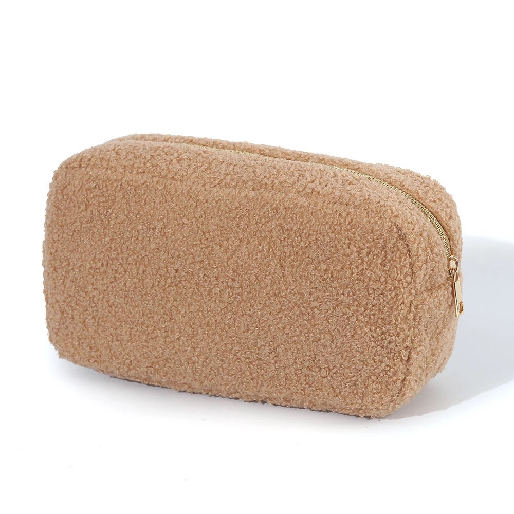 Tan Teddy Sherpa Cosmetic Pouches - Assorted Sizes