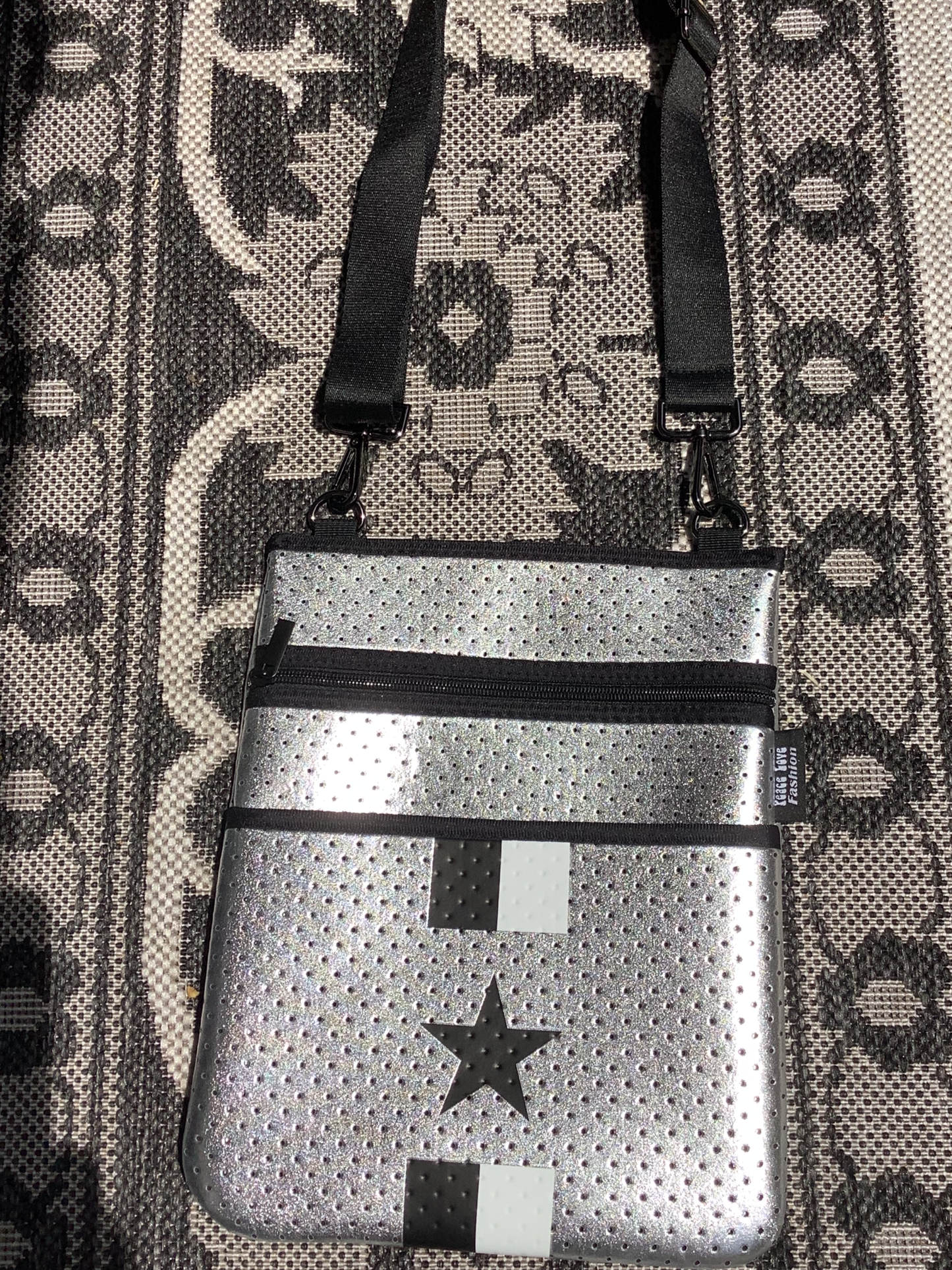 Silver Metallic Neoprene Crossbody w/ Black Star