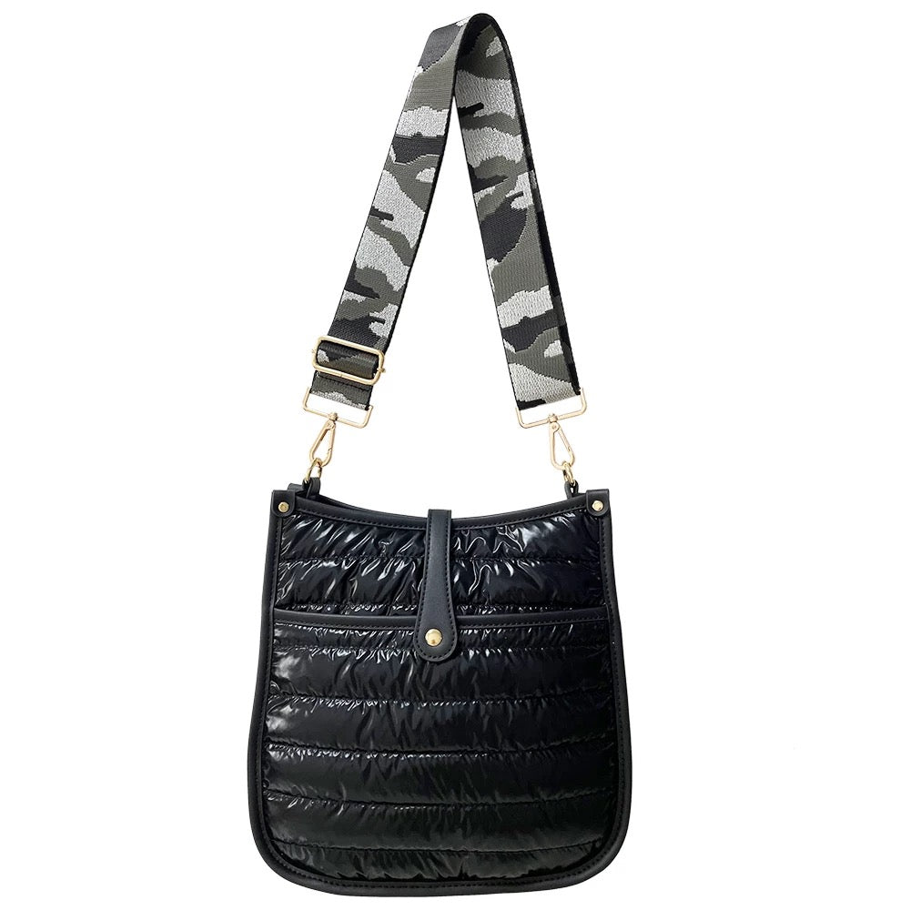 Metallic Nylon Quilted Puffer Bag - Black or Silver