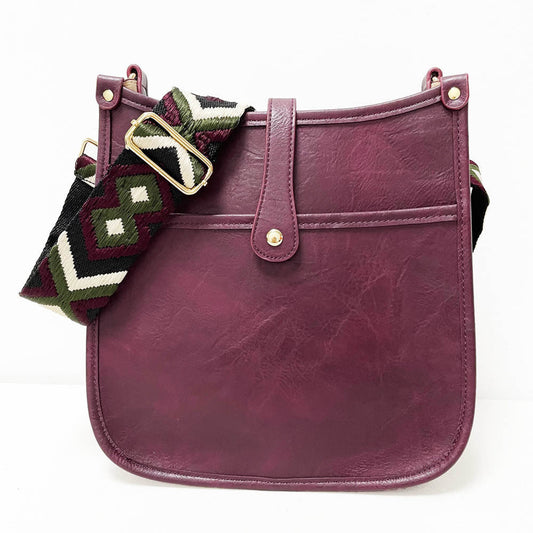 Merlot Vintage Vegan Leather Messenger Bag with Abstract Strap