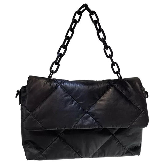 Nylon Quilted Black Chain Bag