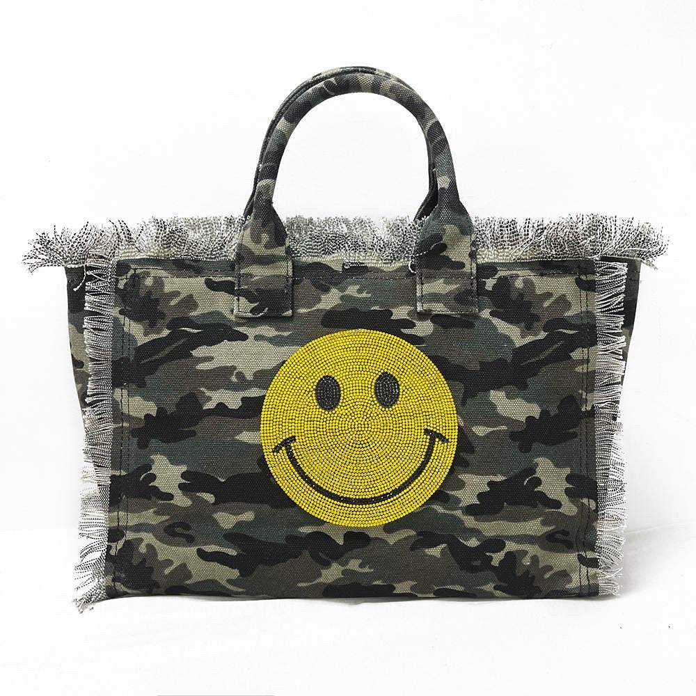 Smiley Face Bandana Fringe Tote Bag- YELLOW