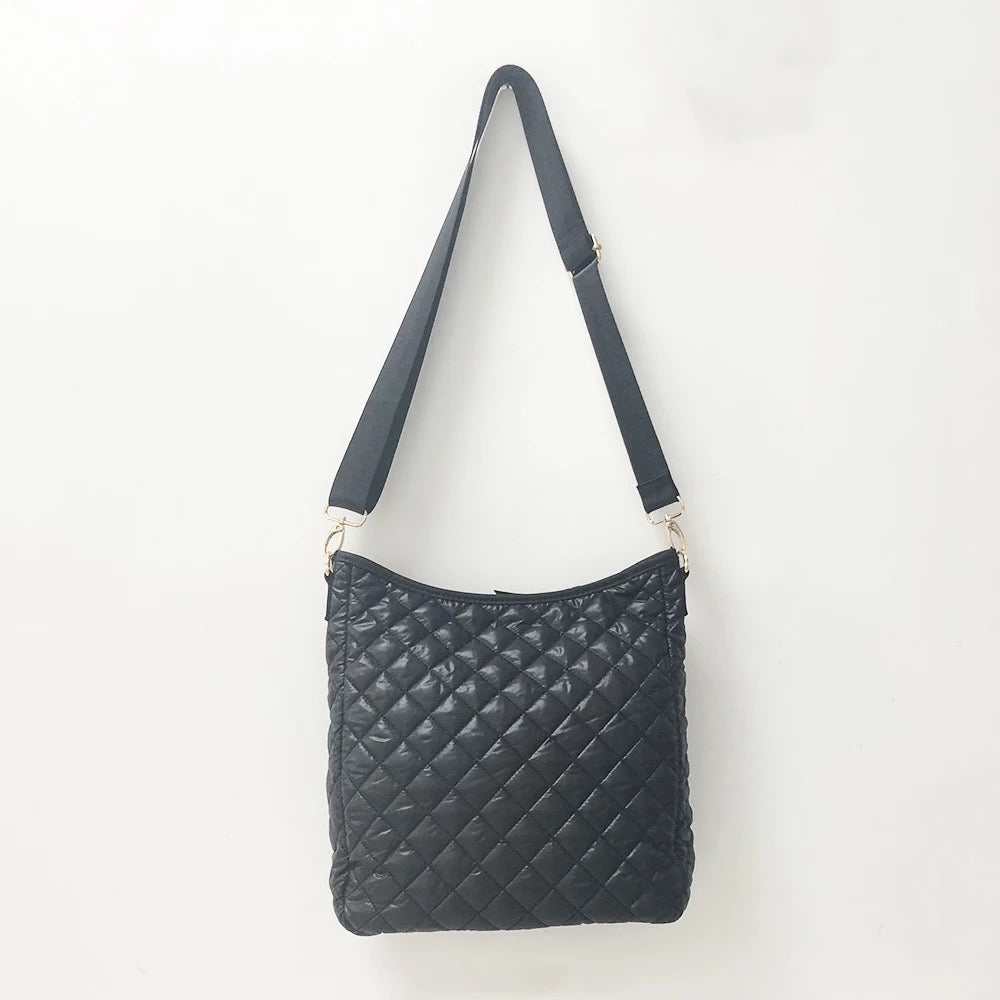 Quilted Nylon Puffer Crossbody Bag - Black