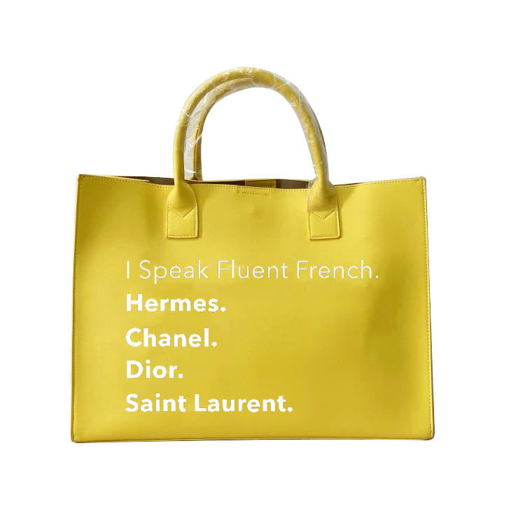 I Speak Italian or French Vegan Leather Tote - Lemon