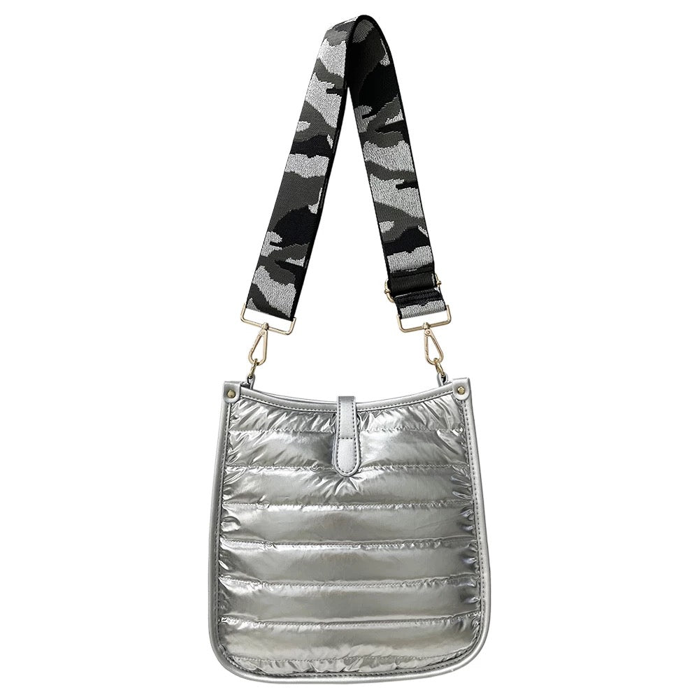 Metallic Nylon Quilted Puffer Bag - Black or Silver