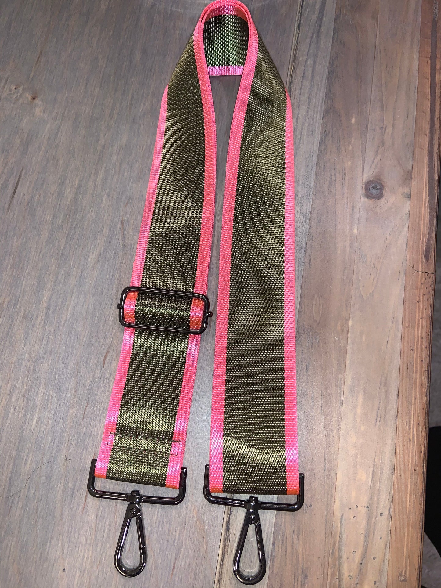 💚💗 Olive and Neon Pink Stripe 2” Adjustable Handbag Strap