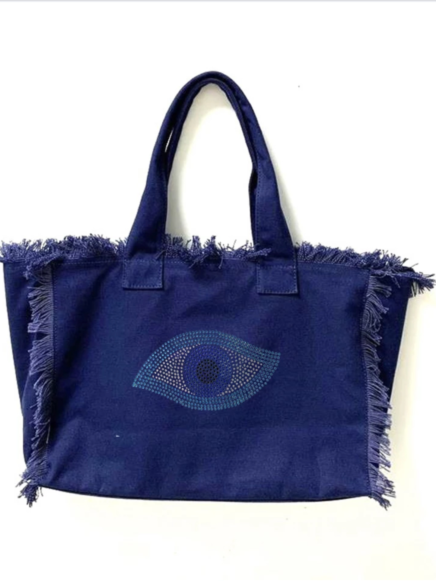 Evil Eye Fringe Canvas Tote -Cream