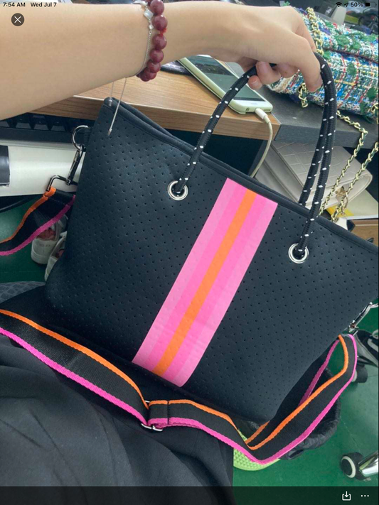 Black with Pink Stripe Mini cross shoulder neoprene bag