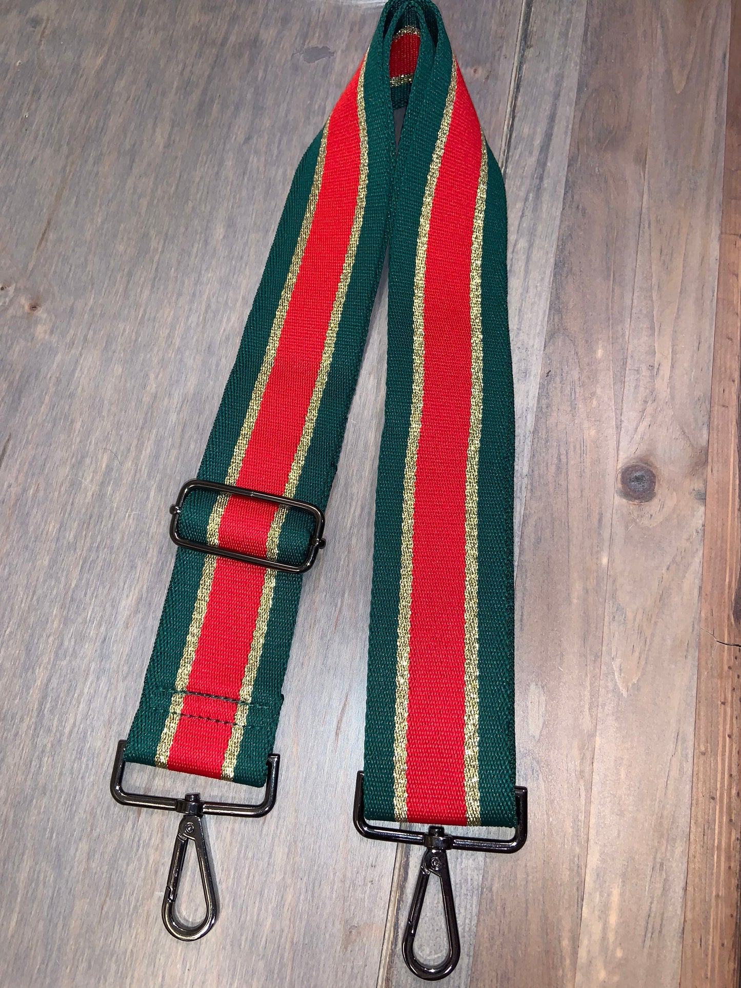 💚❤️ Green/Red/Metallic Gold Stripe 2” Adjustable Handbag Strap