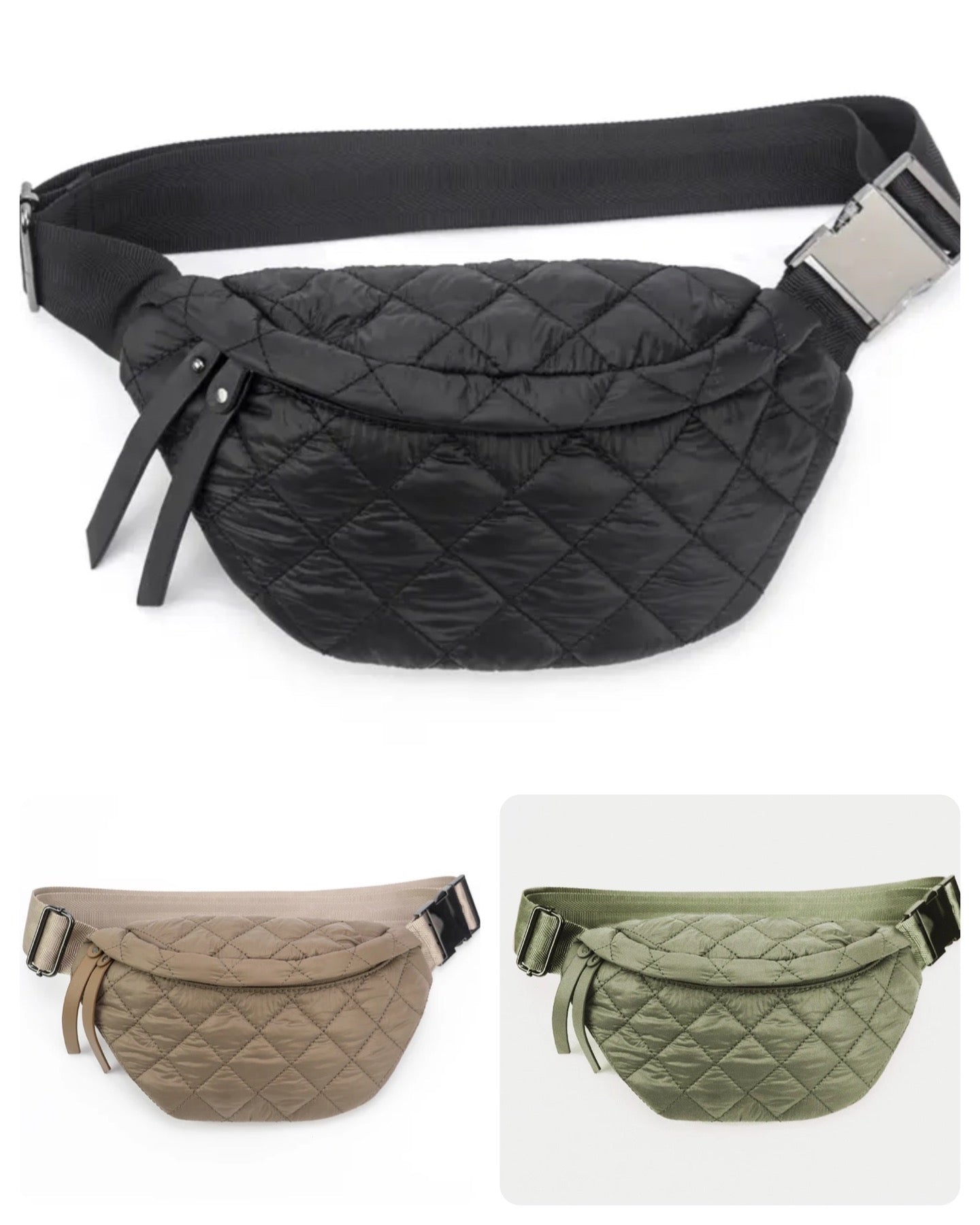 Quilted Puffer Fanny Pack - Tan or Black