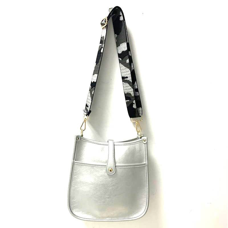 Silver Vintage Vegan Leather Messenger Bag