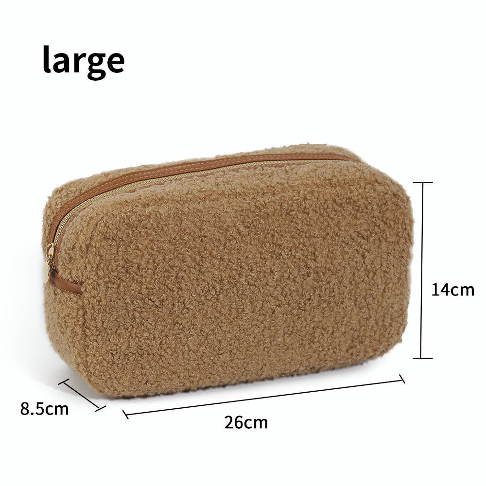 Tan Teddy Sherpa Cosmetic Pouches - Assorted Sizes