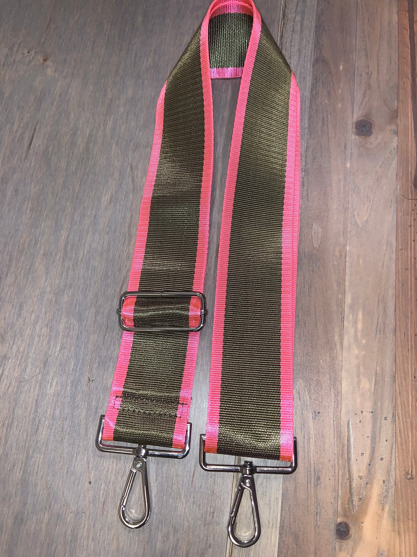 💚💗 Olive and Neon Pink Stripe 2” Adjustable Handbag Strap