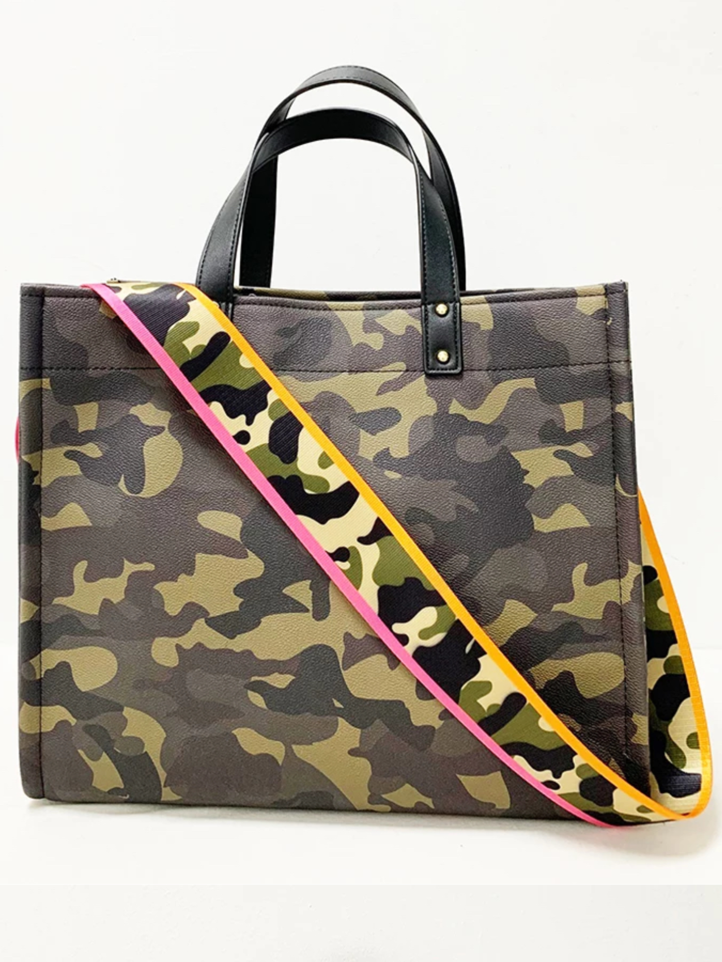 Camo Vegan Leather Tote w/ Strap