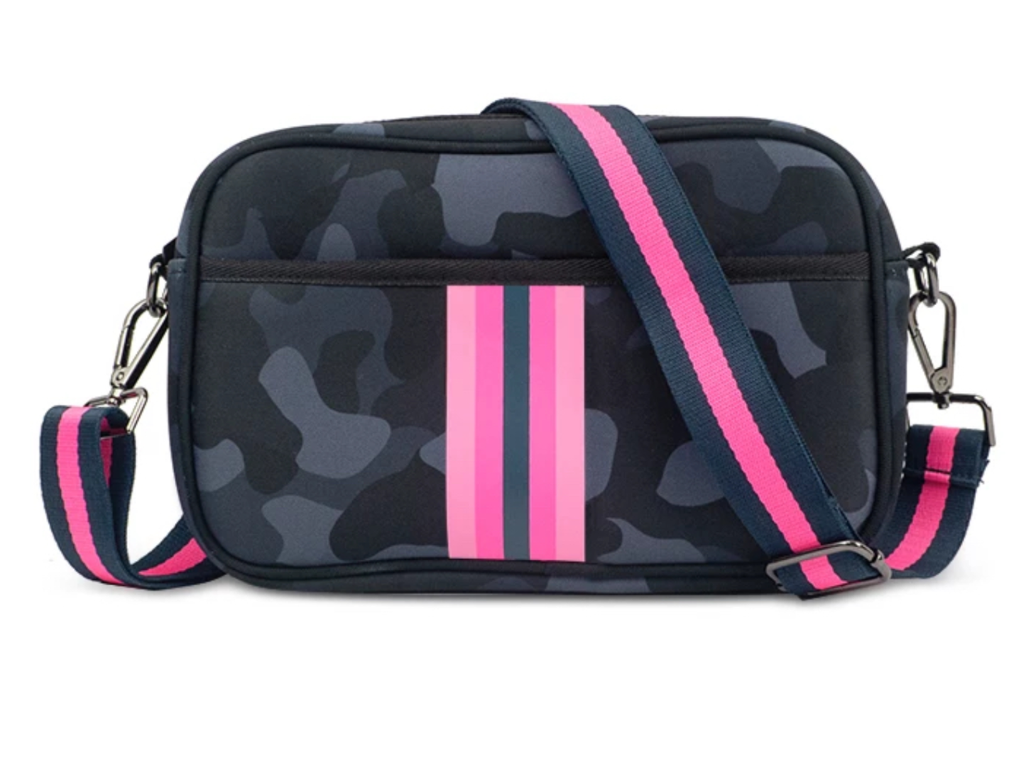 Camo Pink Stripe Neoprene Crossbody Bag