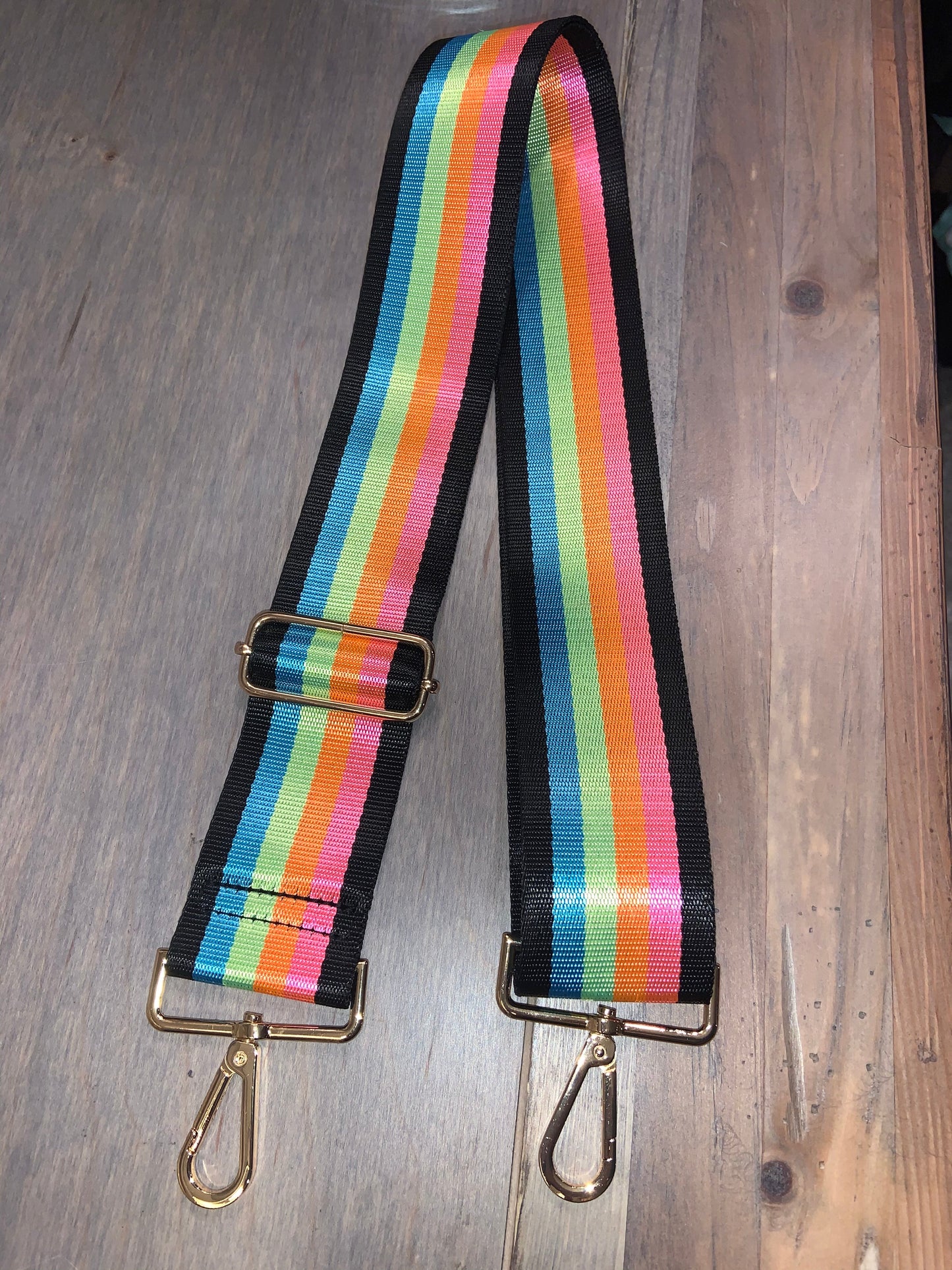 🌈 Neon Rainbow w/ Black Stripe 2” Adjustable Handbag Strap