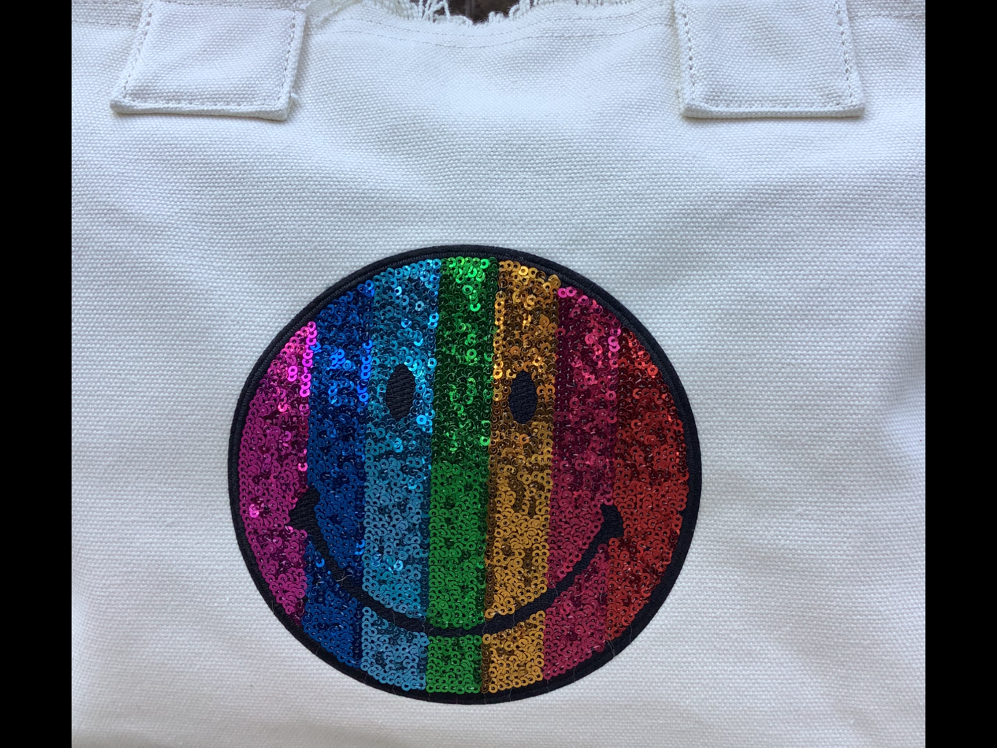 Rainbow Smiley 😊 Face Canvas Fringe Tote - Assorted Colors