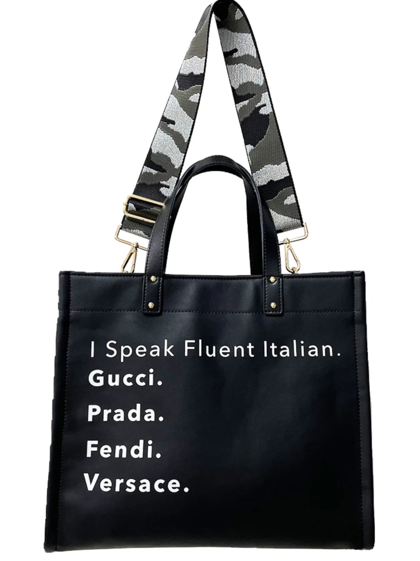 Speak Italian Vegan Leather Tote w/ Strap - Camel or Black