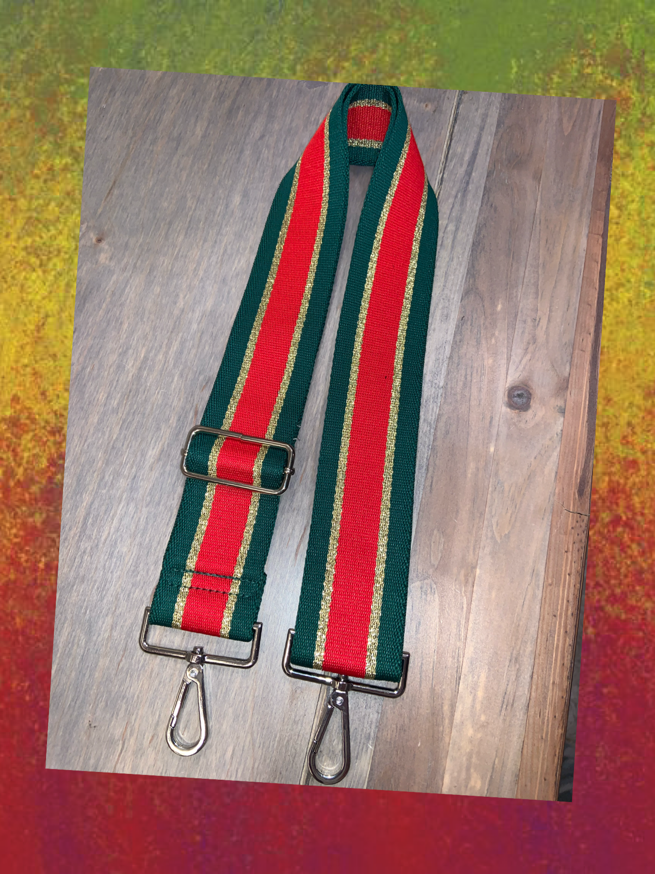 💚❤️ Green/Red/Metallic Gold Stripe 2” Adjustable Handbag Strap