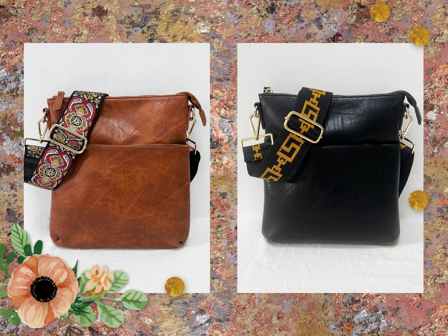 Vintage Vegan Leather Crossbody - Black or Camel