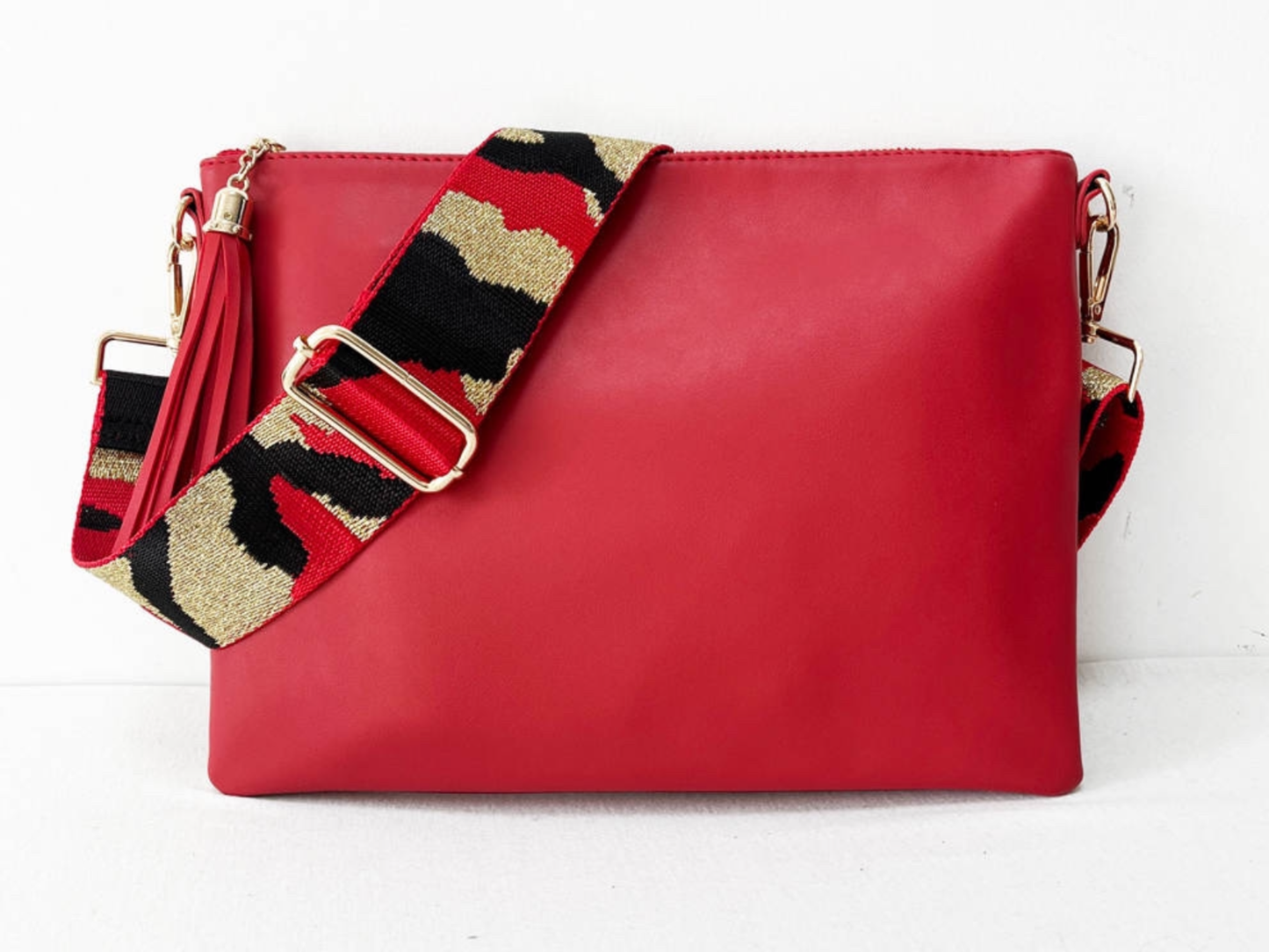 Solid Red Vegan Leather Clutch/ Crossbody