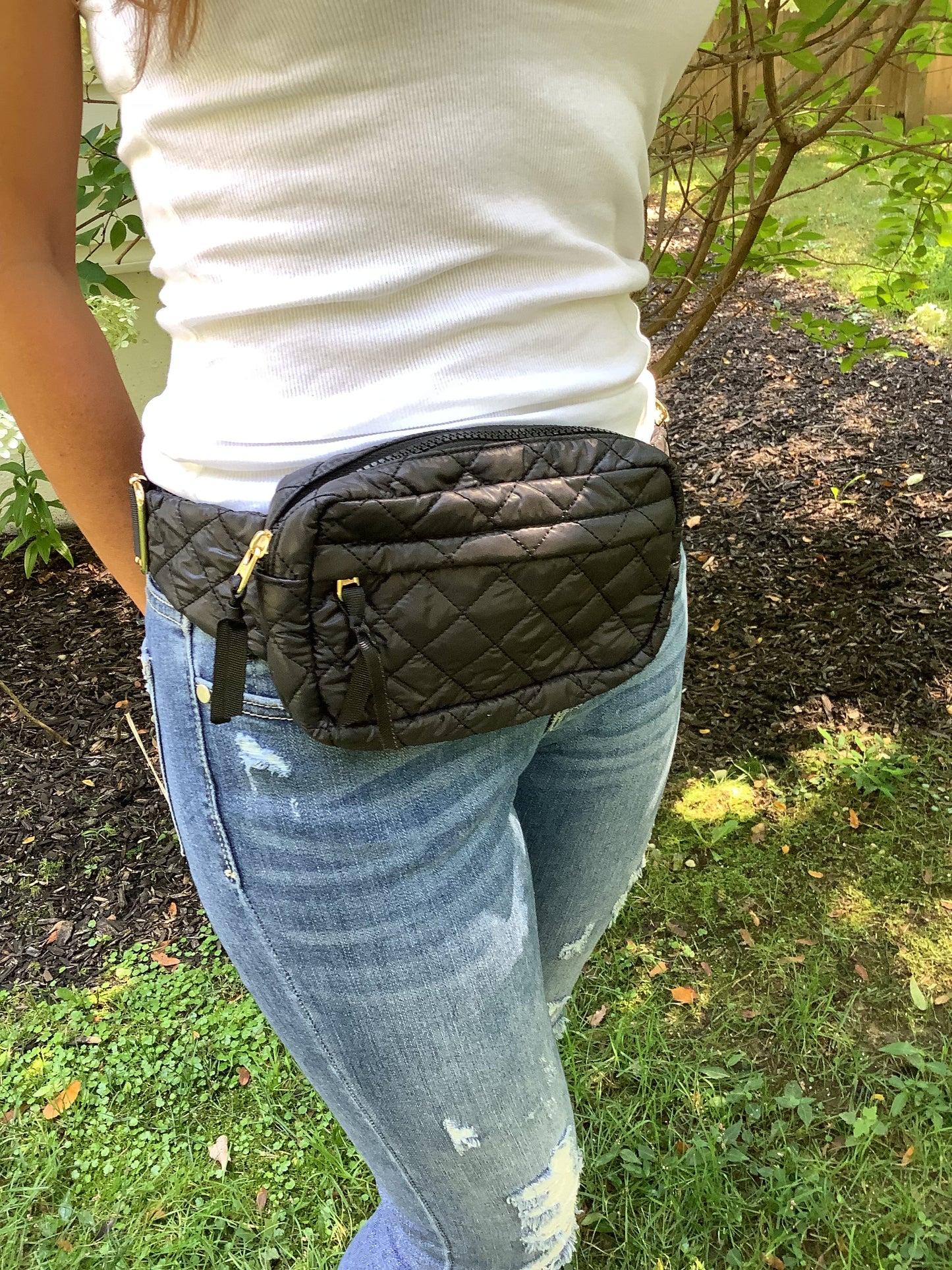 QUILTED BELT BAG FANNY BAG WAIST BAG - BLACK OR NAVY