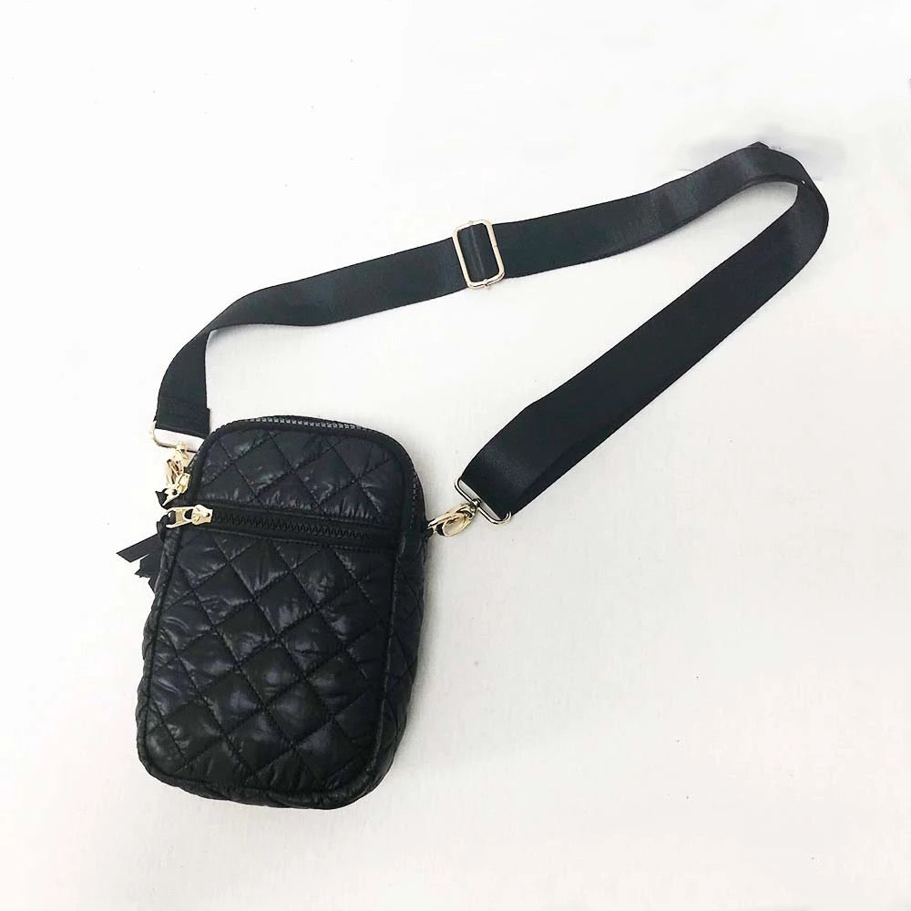 Black Quilted Cell Phone Crossbody Bag