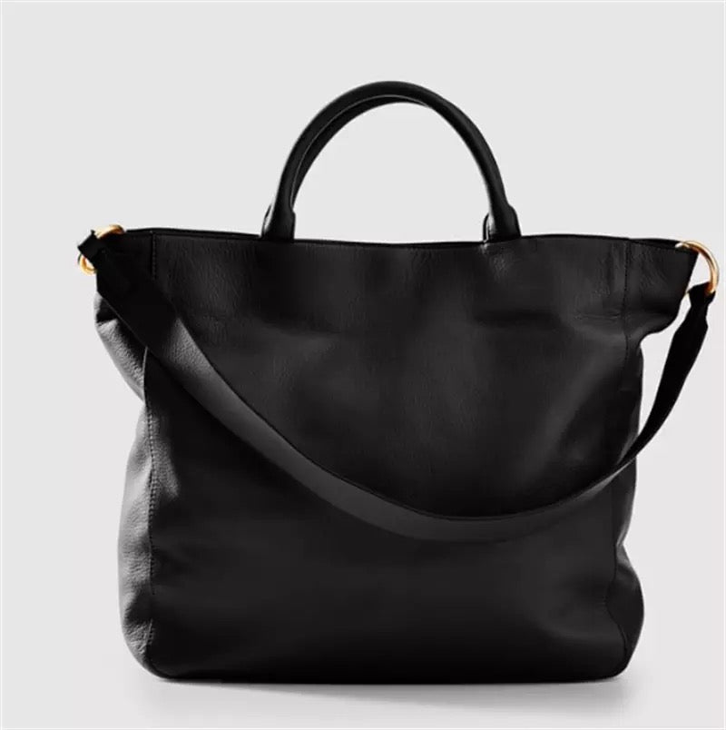 Vegan Leather Shoulder Bag - Black