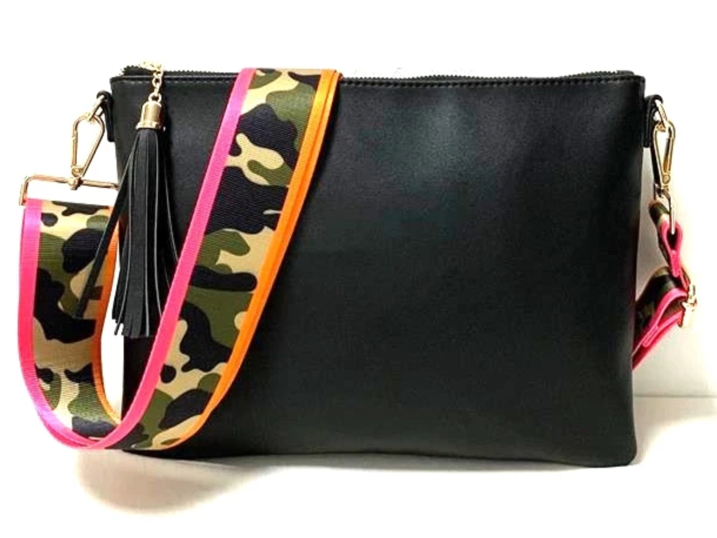 Black Vegan Leather Rectangle Crossbody Bag