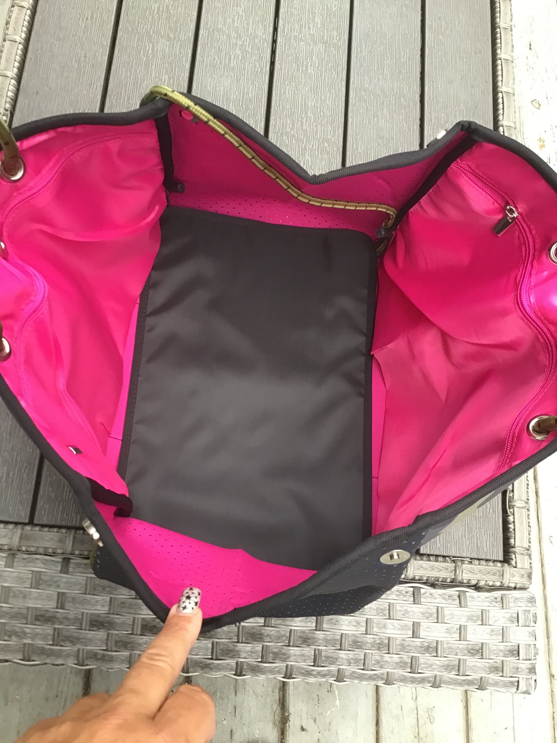 Green Camo with Neon Orange/Pink Stripe Neoprene Tote bag 🧡💗 – Peace Love  Fashion