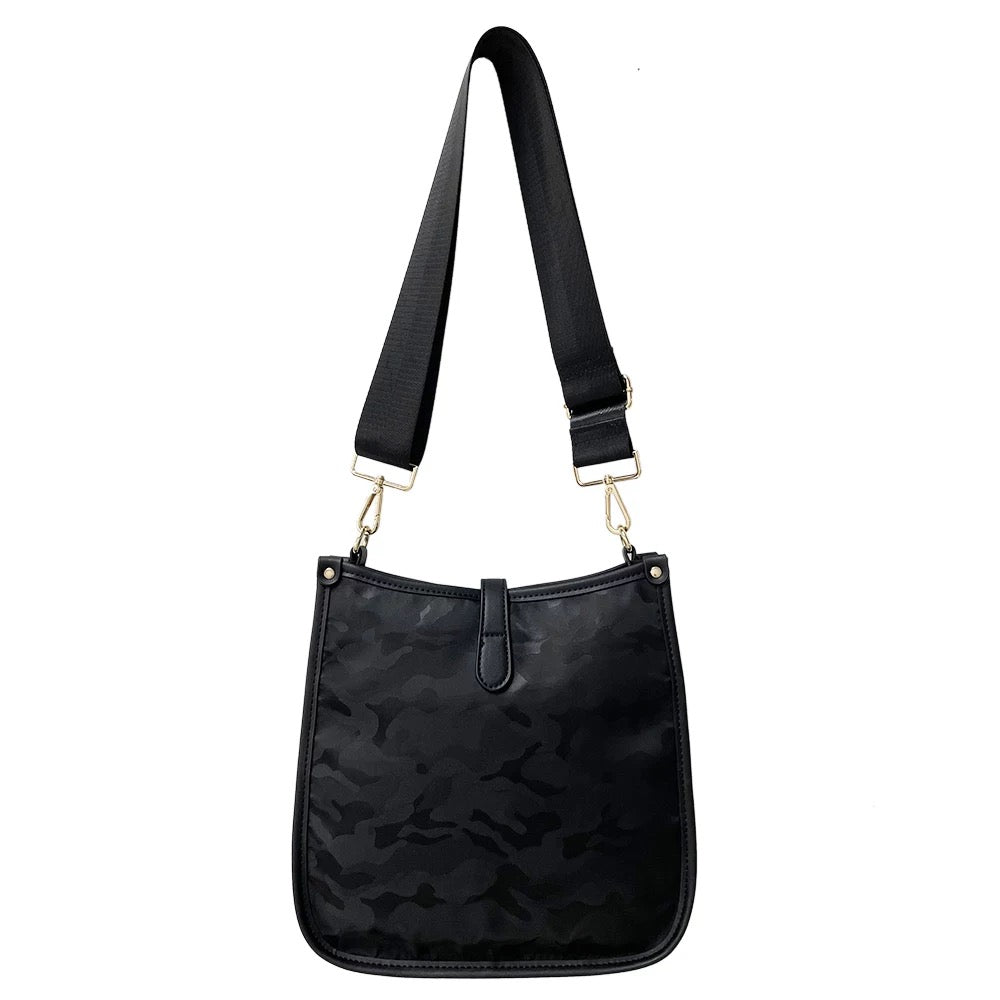 Black Camo Nylon Crossbody Messenger Bag