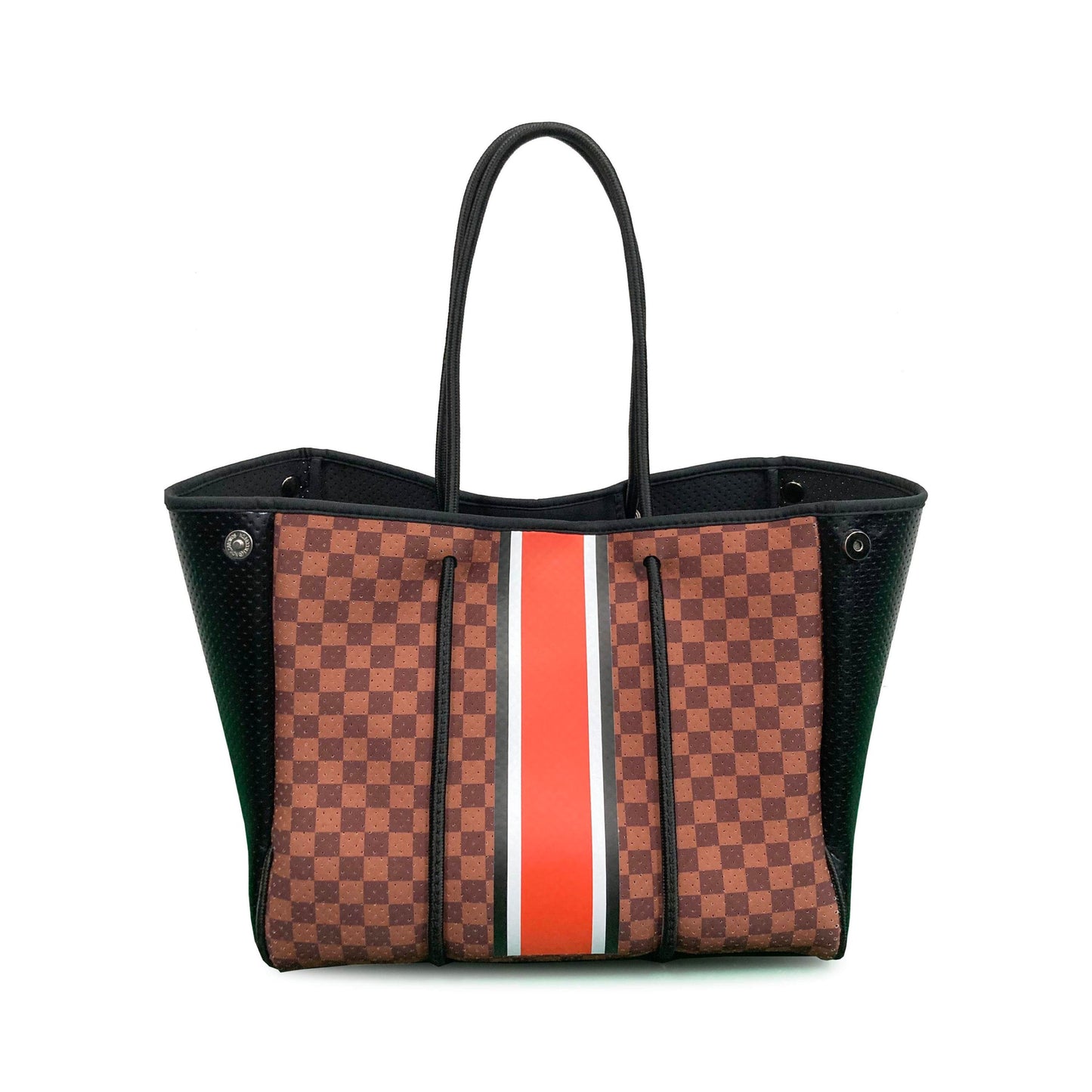 Checkerboard Print W/ Orange Stripe Neoprene Tote