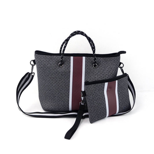 Charcoal with Merlot & White Stripe Mini cross shoulder neoprene bag