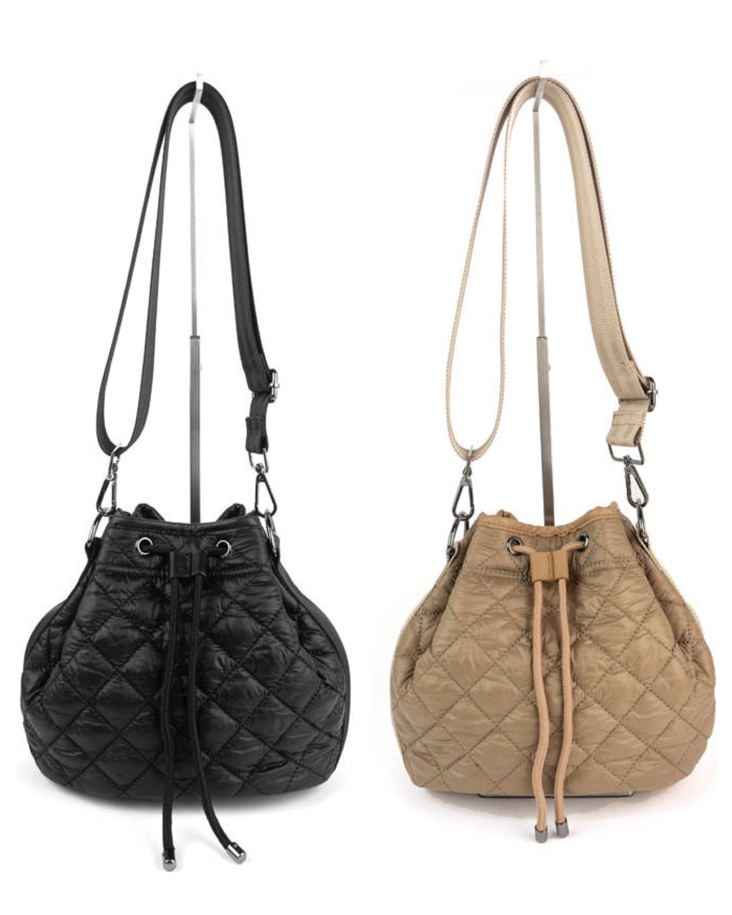 Quilted Puffer Bucket Bag - Tan, Black or Olive