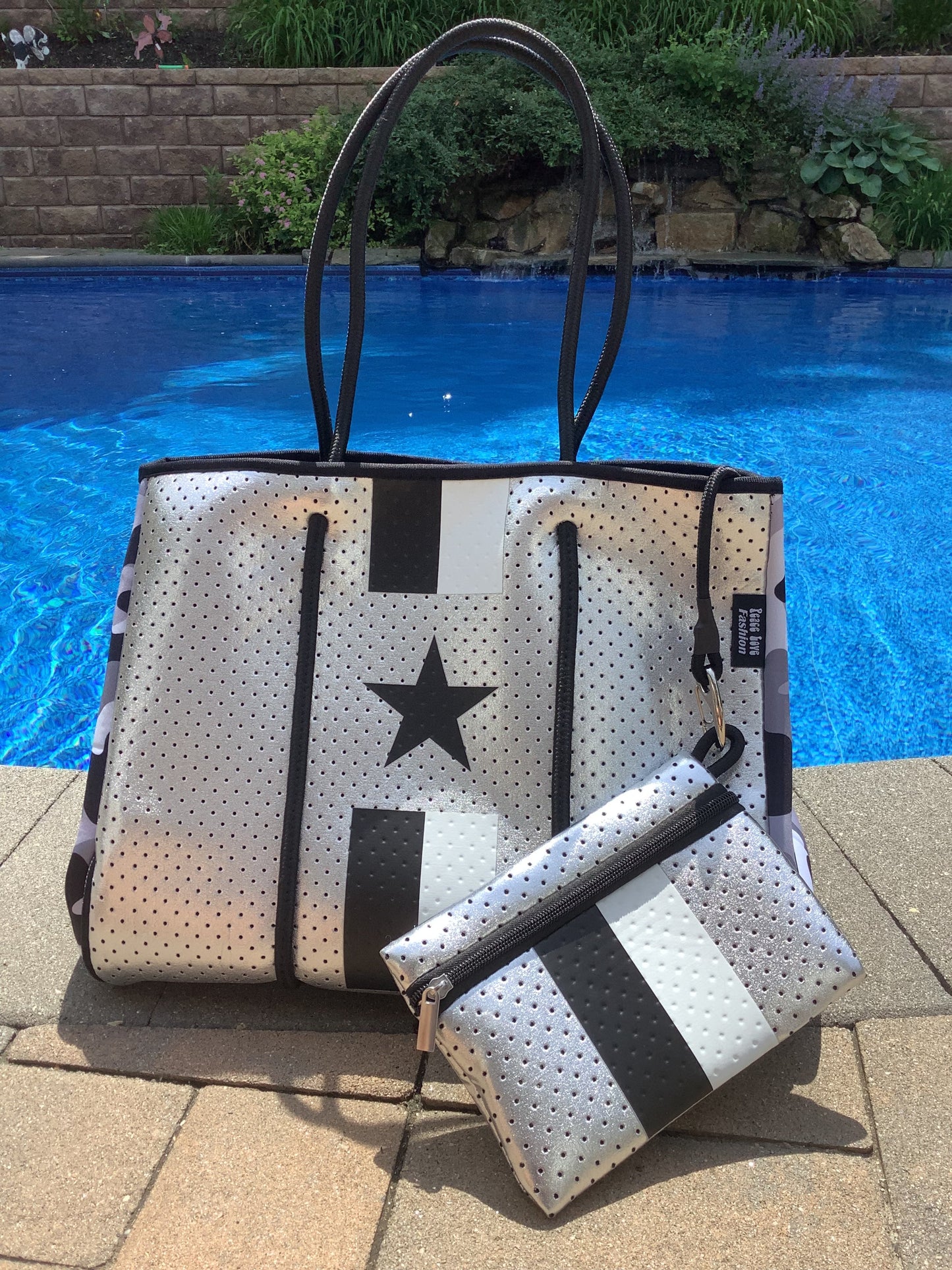 Silver Metallic Neoprene Tote with Star