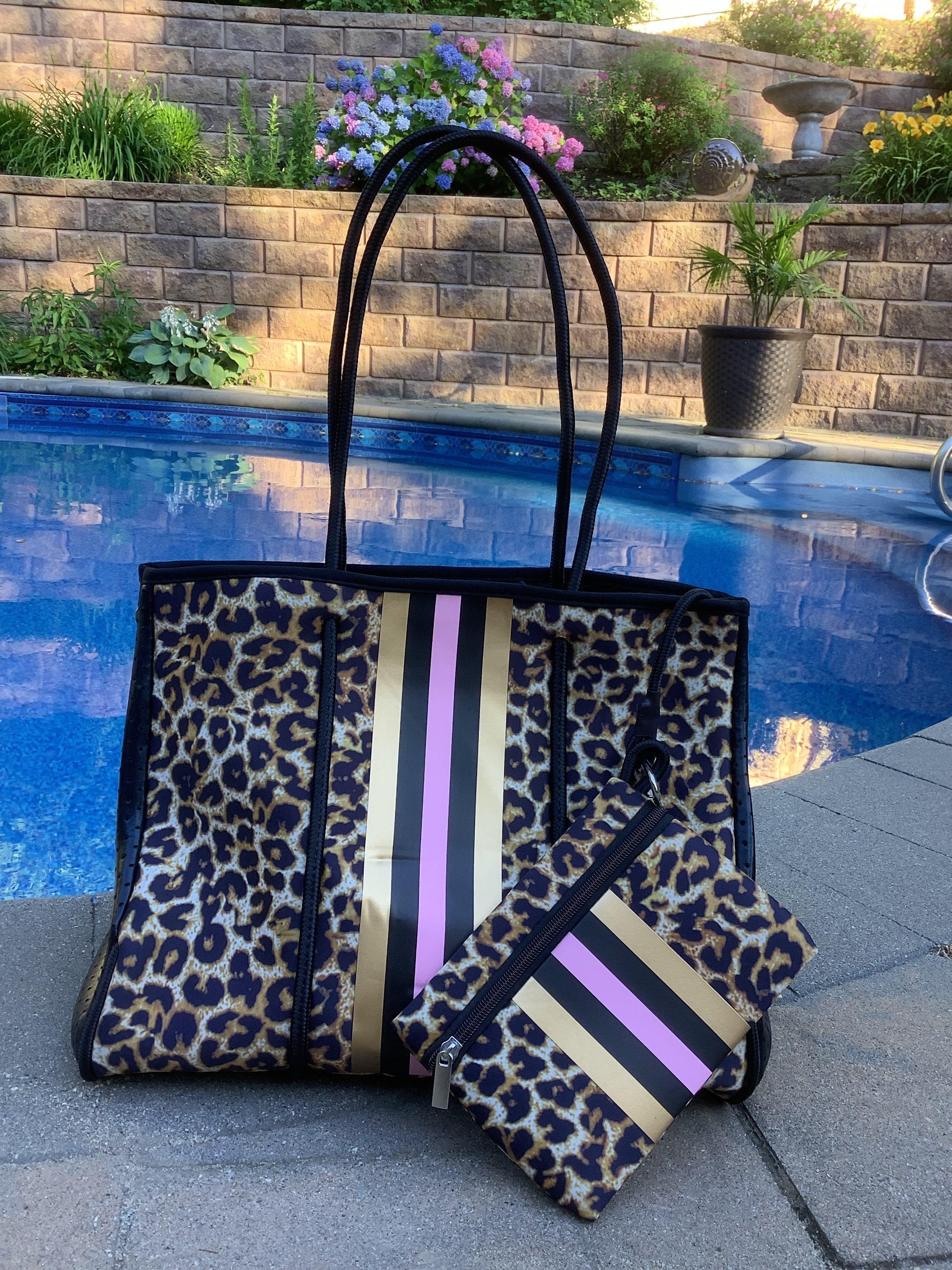 Rose Gold Leopard Neoprene Bag purchases