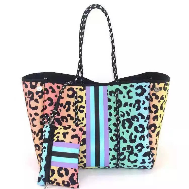 Pastel Rainbow Leopard Neoprene Tote bag