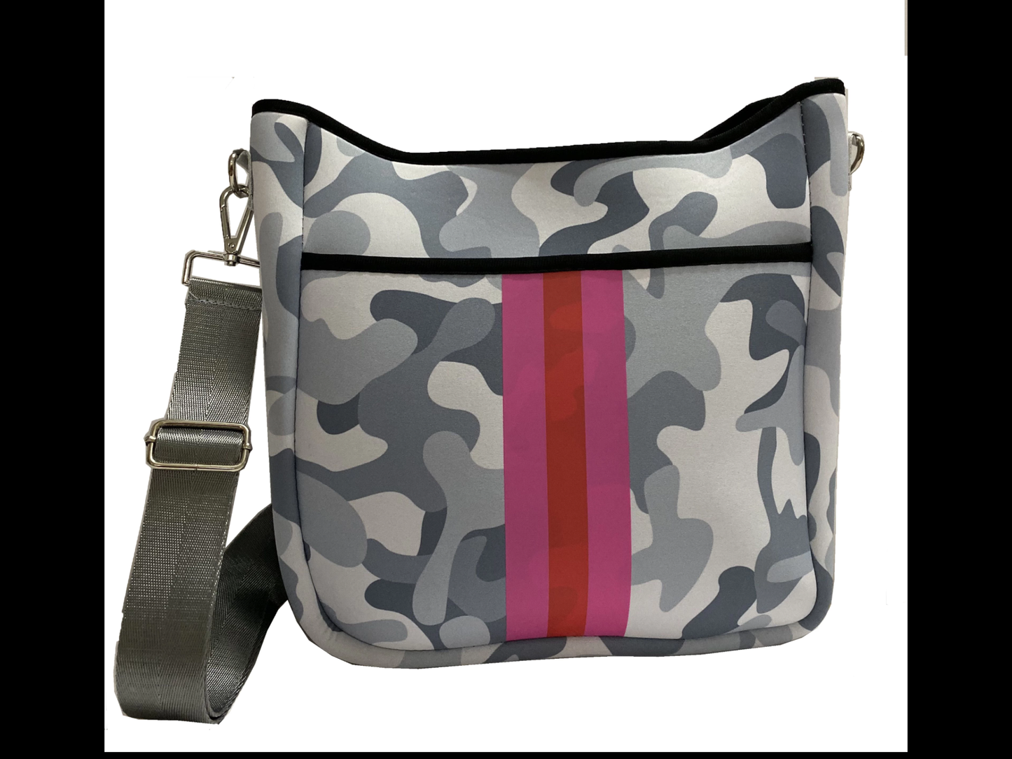 Grey Camoflauge With Stripe Neoprene Crossbody Bag