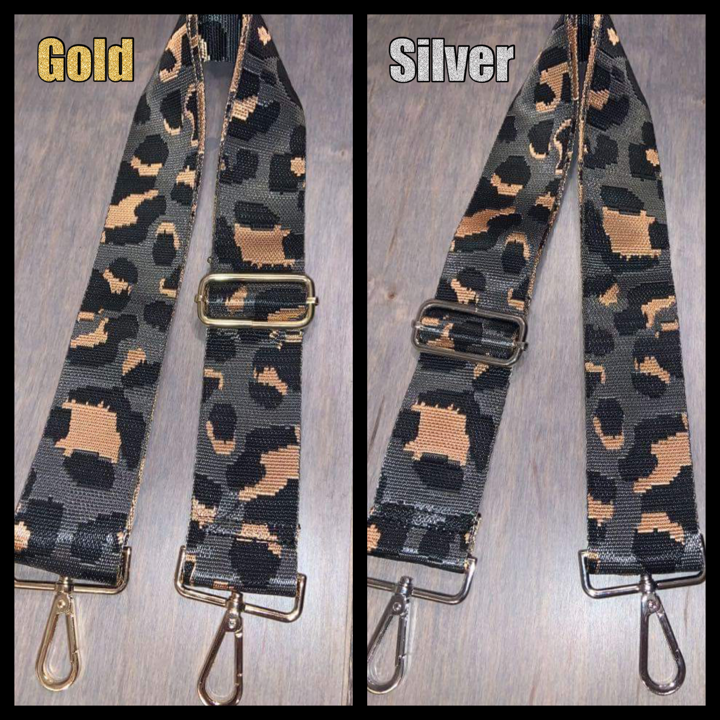 Grey Ground Leopard Adjustable Bag Strap - Silver or Gold Hardware